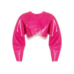 FAUX LEATHER CROPPED TOP WITH CRYSTALS